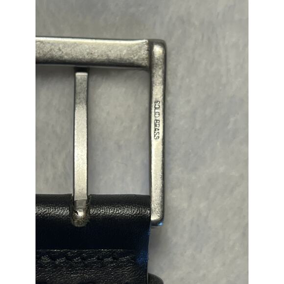 Eddie Bauer Mens 40 Black Genuine Leather Dress Belt Silver Gold Brass Buckle - Picture 4 of 15